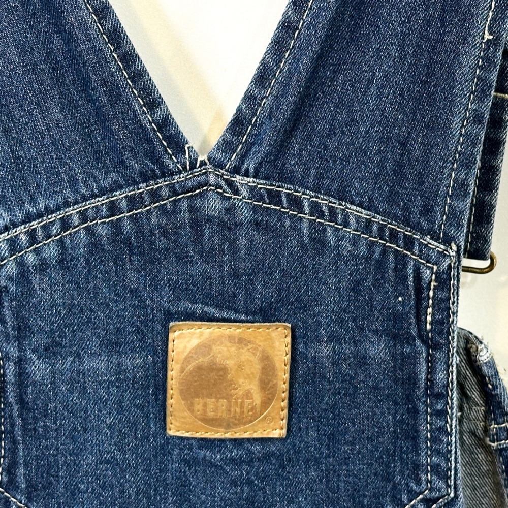 Berne Mens 36x32 Denim Bib Overalls Dark Wash Workwear Blue Cotton Carpenter B - Picture 9 of 12